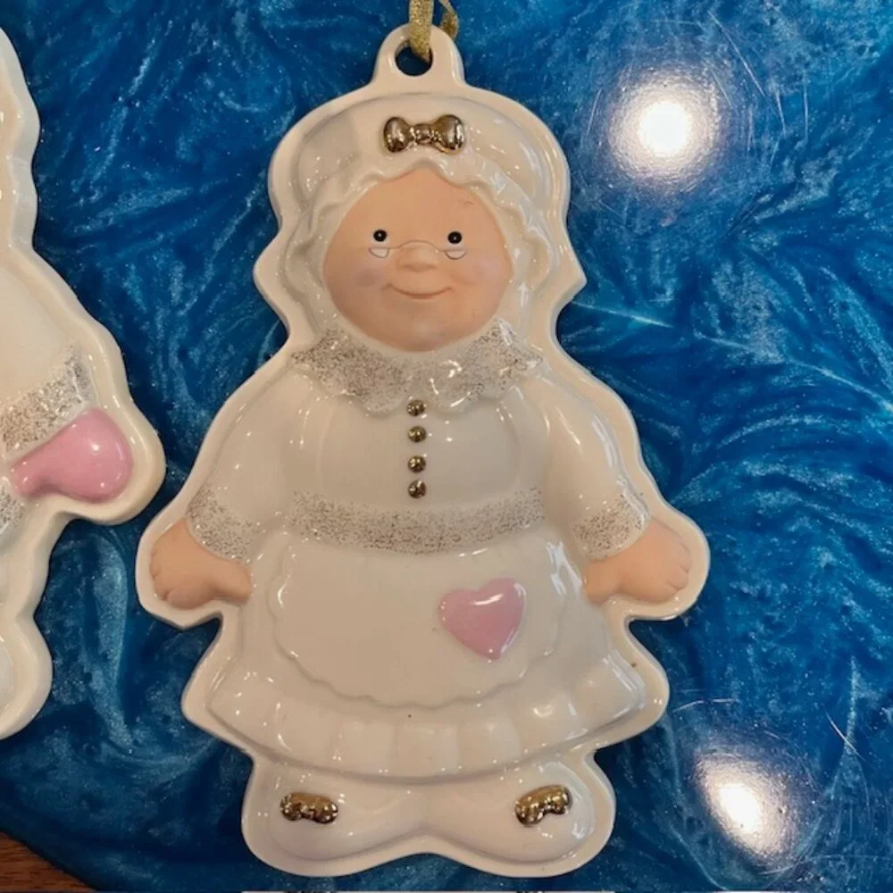 Set of Lenox Ceramic Santa & Mrs Claus Cookie Mold Ornaments